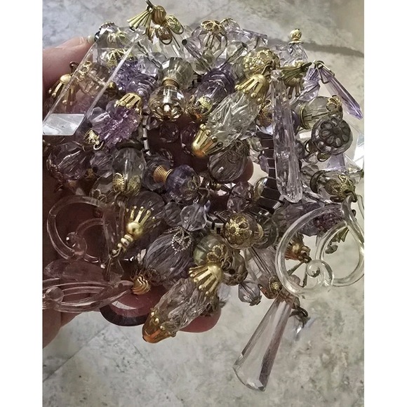 Mid Century Chunky Cha Cha‎ Expandable Bracelet Loaded w Pink Lucite Bead Charms - Picture 9 of 14